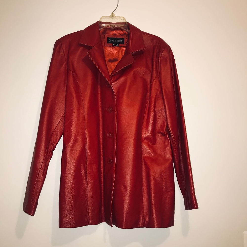 Vintage 90s Women’s Oscar Piel Red Genuine 100% Leather Jacket Coat Size 2XL